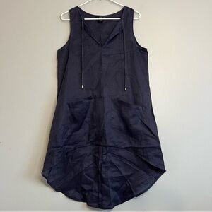 August Silk 100% Linen Navy Blue Sleeveless High Low Mini Dress Sz S Boho Beach